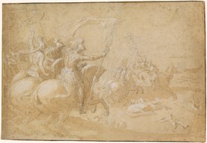 Antigos guerreiros romanos cavalgando para a batalha de Antoine Caron