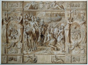 A Submissão de Milão As tropas de François I tomaram a cidade de Milão após a vitória na Batalha de Marignan em 1515. Desenho em caneta e lavagem por Antoine Caron (1521-1599) Paris do século XVI, Museu do Louvre de Antoine Caron