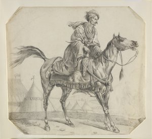 Um mameluco montando seu cavalo (giz preto no papel) de Antoine Charles Horace Vernet