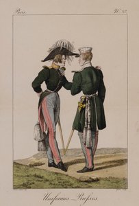Uniformes russos (gravura colorida à mão) de Antoine Charles Horace Vernet