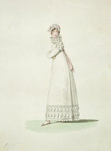 Mulher elegante em um vestido ao ar livre, ilustração de &39;Incrível e maravilhoso&39; de Antoine Charles Horace Vernet