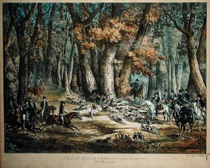 Caçando veados na floresta em Compiegne, 27 de abril de 1818 de Antoine Charles Horace Vernet
