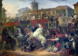 Cena de uma corrida de cavalos desmontada em Roma de Antoine Charles Horace Vernet