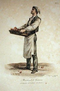 O vendedor de bolo, número 1 da série os gritos de Paris, gravada por Francois Seraphin Delpech (1778-1825) de Antoine Charles Horace Vernet