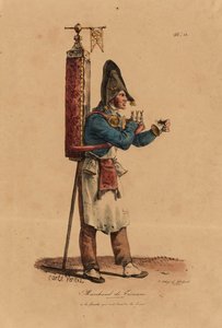 The Tisane Seller, número 13 da série Os Gritos de Paris, gravada por Francois Seraphin Delpech (1778-1825) de Antoine Charles Horace Vernet