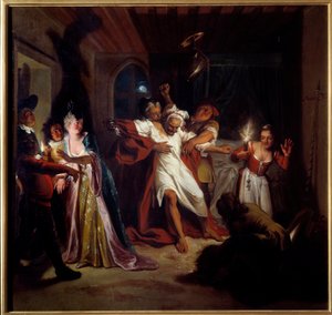 Dormir Dom Quixote luta com as peles. "O Engenhoso Cavalheiro Dom Quixote de La Mancha" de Miguel de Cervantes Saavedra (1547-1616). Pintura de Charles Antoine Coypel (1694-1752), entre 1716. Óleo sobre tela. Dim: 1,23 x 1,28m. Compiegne, Musee National