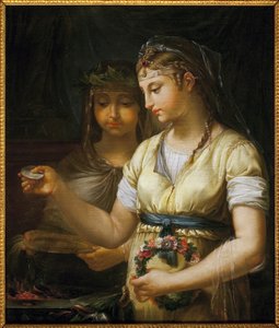 Dois vestais preparando um sacrifício. Pintura de Antoine Francois (Antoine-Francois) Callet (1741-1823), Óleo Sobre Tela de Antoine François Callet