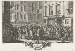 Da Rue Quinquempoix, 1720 Rue Quinquempoix no ano de 1720 (título no objeto) Het Groote Tafereel der Dwaasheid (título da série) de Antoine Humblot