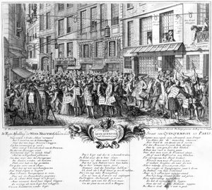Investidores em frente à sede do Banque Royale, na Rue Quincampoix, Paris, 1720 de Antoine Humblot