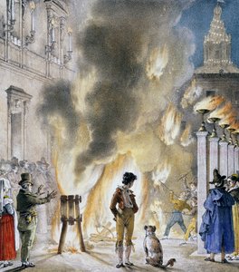 Pequenos fogos de artifício no Palazzo Madama, de Antoine-Jean-Baptiste Thomas (1791-1833), gravura tirada de Un an a Rome et dans ses environs (Um ano em Roma e seus arredores). Itália de Antoine Jean Baptiste Thomas