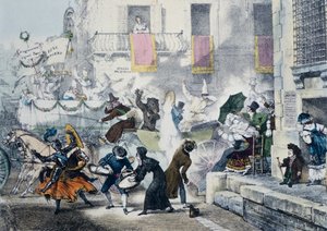 Lançamento de confetes durante o carnaval em Roma, por Antoine-Jean-Baptiste Thomas (1791-1833), Itália