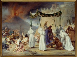 Procissão de Santo Janeiro a Nápoles durante uma erupção da Vesúvio (Vesúvio) Tradicional festa napoletiana de San Gennaro durante uma erupção do vulcão. Pintura de Antoine Thomas (1791-1834) 1822 Sol. 0,95x1,28 m
