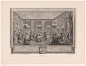 Maria Antonieta: A Rainha da Moda: Baile na Casa de Monsieur de Villemorien Salão de festas com casais dançando Le Bal Pare (título no objeto)