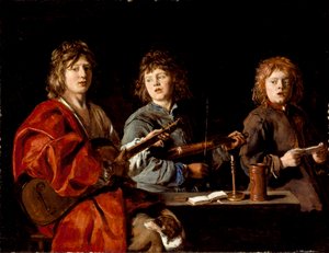 Francês:  Trois jeunes musiciens Três jovens músicos de Antoine Le Nain