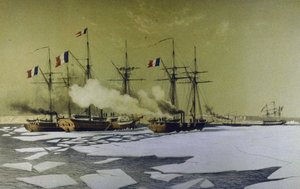 Quebra de gelo no Dnieper Liman para a passagem de baterias flutuantes, 1855-1856, 1860