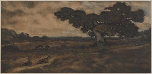 Bucks Near a Tree (wc no papel) de Antoine Louis Barye