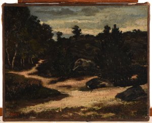 Francês: Chemin sableux en forêt de Fontainebleau de Antoine Louis Barye