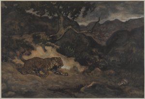 Jaguar Descobrindo uma Serpente, c.1840 (wc no papel) de Antoine Louis Barye