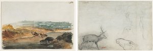 Paisagem (reto); Estudos de Animais (verso) de Antoine Louis Barye