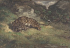 Leopardo e serpente, 1810-1875 (wc no papel colocado) de Antoine Louis Barye