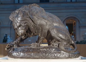 Leão com uma serpente ... de Antoine Louis Barye