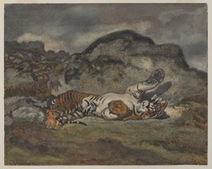 Tigre Rolante, c.1840 (wc no papel) de Antoine Louis Barye
