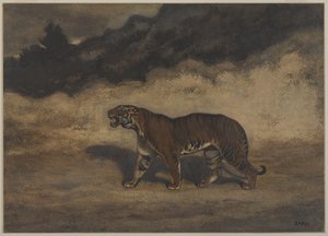 Tigre caminhando para a esquerda (wc no papel) de Antoine Louis Barye