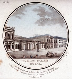 Vista do Palácio Real em Paris - em "Vista pitoresca dos principais edifícios de Paris" pelo Sargento de Antoine Louis Francois Sergent-Marceau