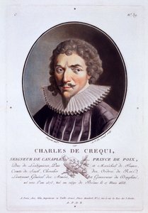 Charles de Crequi, de retratos de grandes homens, mulheres ilustres e temas memoráveis da França, sérios e impressos em cores, publicado por Pierre Blin, 1786-92, Paris (gravura colorida) de Antoine Louis Francois Sergent-Marceau