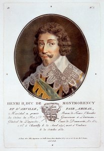 Henrique II, Duque de Montmorency e Davville, de retratos de grandes homens, mulheres ilustres e memoráveis súditos da França, sérios e impressos em cores, publicados por Pierre Blin, 1786-92, Paris (c de Antoine Louis Francois Sergent Marceau