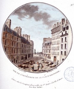 Vista interior da Place Dauphine, Paris. Em vista prittoresca dos principais edifícios de Paris pelo Sargento de Antoine Louis Francois Sergent Marceau