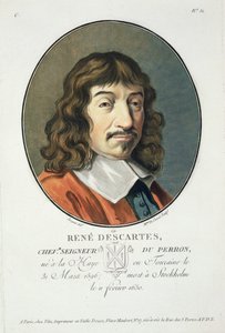 René Descartes, de Retratos dos Grandes Homens, Mulheres Ilustres e Assuntos Memoráveis da França, Graves e Impressos em Cores, publicado por Pierre Blin, 1786-92, Paris de Antoine Louis Francois Sergent Marceau