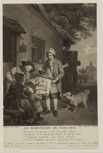 Vendedor de impressão itinerante em uma aldeia Le Marchand de Village (título no objeto) de Antoine Louis Romanet