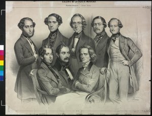 Grupo pianista famoso (litografia) de Antoine Maurin