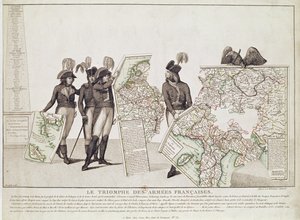 O triunfo dos exércitos franceses, Napoleão e seus generais segurando mapas de suas vitórias na época da paz de Loeben, 18 de abril de 1797, c.1797