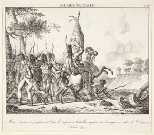 Menier (Hussar) se joga sozinho na linha de um batalhão inglês, mata o alferes e captura a bandeira (Druten, 1795)