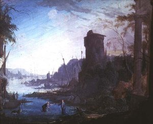 Um Porto Marítimo com Cristo Comandando São Pedro a Caminhar sobre a Água de Antoine Pierre the Younger Patel