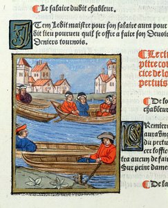 Barqueiros no rio Sena, de &39;Ordens Reais da Jurisdição dos Antigos Comerciantes da Cidade de Paris&39;, 1528 (wc e guache sobre papel)