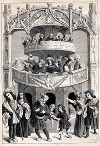 Frontispício de "Le Grant Therence en François" de Antoine Verard (activo 1485-1512) - representação teatral no século XVI de Antoine Verard