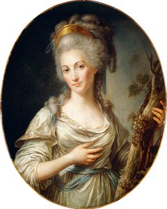 Retrato de uma senhora que se diz ser a princesa de Lamballe, de três quartos de comprimento, usando um vestido branco com faixa azul,