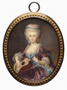 Retrato de uma mulher com uma guitarra, chamada Louise DAumont, Mazarin ..., final do século XVIII.