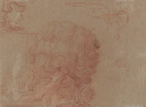 Esboços de figuras e uma cópia após uma cabeça esculpida [verso] de Antoine Watteau