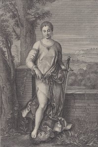 Judite de pé com o pé na cabeça de Holofernes, ca. 1729. de Antoinette Larcher