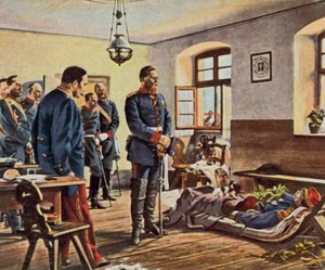 O príncipe herdeiro Friedrich Wilhelm junto ao corpo do general Douay, 4 de agosto de 1870 (litografia a cores melhorada)