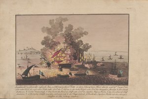 Batalha naval entre a frota russa e otomana no Mar Negro nos dias 28 e 29 de junho de 1788, 1788. de Anton Balzer