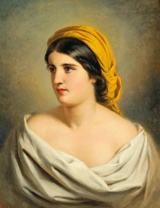 Retrato de uma mulher com lenço de cabeça amarelo