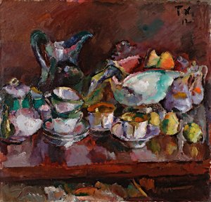 Natureza morta com xícaras de café - Pintura de Anton Faistauer (1887-1930)