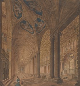 Vista interior da Basílica de Santa Maria Maggiore, Roma, 1833. de Anton Hallmann