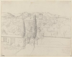 Vista da minha janela, via valfonda em Florença (Jardins em Florença vistos da janela do artista) de Anton Krüger