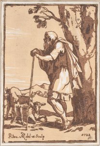 Pastor idoso apoiado em um cajado, 1722.